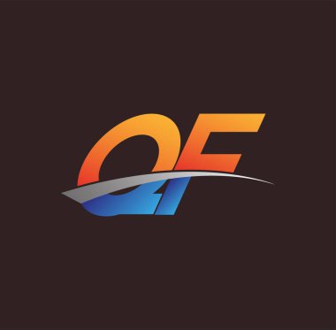 İlk harf QF logotype şirketi adı turuncu, mavi ve swoosh tasarımı. iş ve şirket kimliği için vektör logosu.