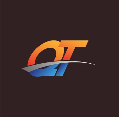 İlk harf QT logotype şirketi adı turuncu, mavi ve swoosh tasarımı. iş ve şirket kimliği için vektör logosu.