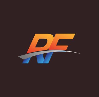 İlk harf RF logotype şirketi adı turuncu, mavi ve swoosh tasarımı. iş ve şirket kimliği için vektör logosu.
