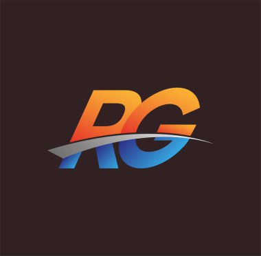İlk harf RG logotype şirketi adı turuncu, mavi ve swoosh tasarımı. iş ve şirket kimliği için vektör logosu.