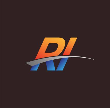 İlk harf RI logotype şirketi adı turuncu, mavi ve swoosh tasarımı. iş ve şirket kimliği için vektör logosu.