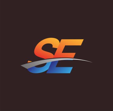 İlk harf SE logotype şirketi adı turuncu, mavi ve swoosh tasarımı. iş ve şirket kimliği için vektör logosu.