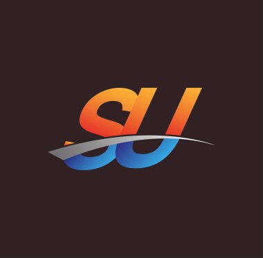 İlk harf SU logotype şirket adı turuncu, mavi ve swoosh tasarımı. iş ve şirket kimliği için vektör logosu.