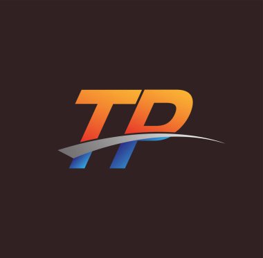 İlk harf TP logotype şirketi adı turuncu, mavi ve swoosh tasarımı. iş ve şirket kimliği için vektör logosu.