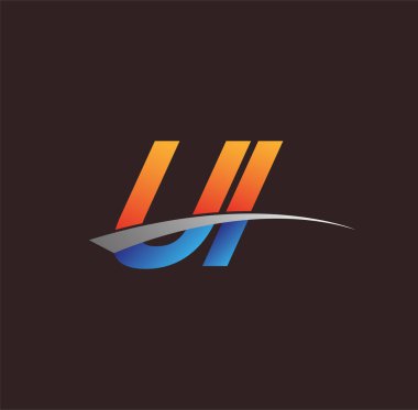 İlk harf UI logotype şirketi adı turuncu, mavi ve swoosh tasarımı. iş ve şirket kimliği için vektör logosu.