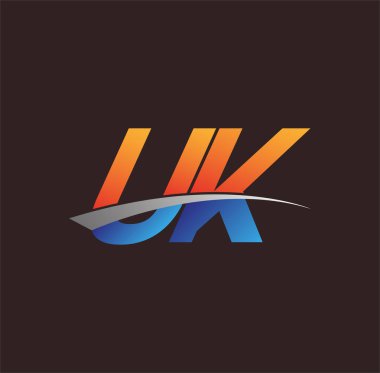 İlk harf UK logotype şirketi adı turuncu, mavi ve swoosh tasarımı. iş ve şirket kimliği için vektör logosu.