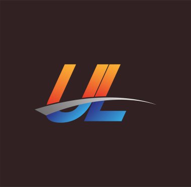 İlk harf UL logotype şirketi adı turuncu, mavi ve swoosh tasarımı. iş ve şirket kimliği için vektör logosu.
