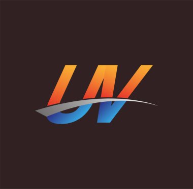 İlk harf UV logotype şirketi adı turuncu, mavi ve swoosh tasarımı. iş ve şirket kimliği için vektör logosu.