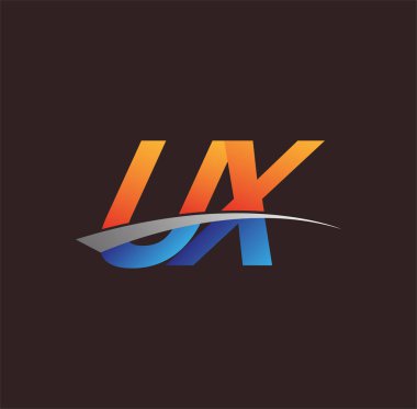 İlk harf UX logotype şirketi adı turuncu, mavi ve swoosh tasarımı. iş ve şirket kimliği için vektör logosu.