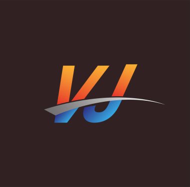 İlk harf VJ logotype şirketi adı turuncu, mavi ve swoosh tasarımı. iş ve şirket kimliği için vektör logosu.