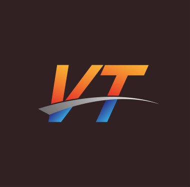 İlk harf VT logotype şirketi adı turuncu, mavi ve swoosh tasarımı. iş ve şirket kimliği için vektör logosu.