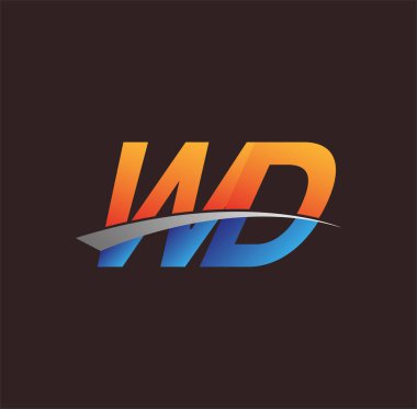İlk harf WD logotype şirketi adı turuncu, mavi ve swoosh tasarımı. iş ve şirket kimliği için vektör logosu.