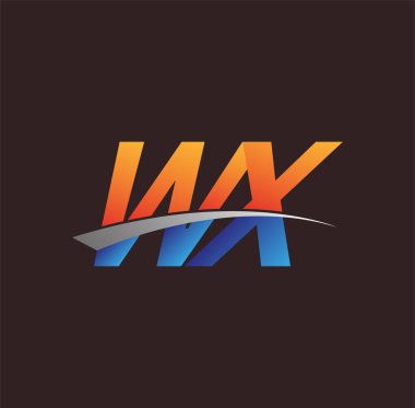 İlk harf WX logotype şirketi adı turuncu, mavi ve swoosh tasarımı. iş ve şirket kimliği için vektör logosu.