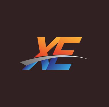 İlk harf XE logotype şirketi adı turuncu, mavi ve swoosh tasarımı. iş ve şirket kimliği için vektör logosu.