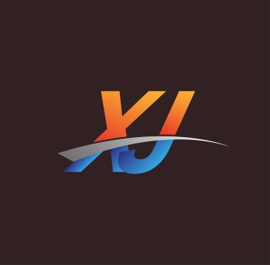 İlk harf XJ logotype şirketi adı turuncu, mavi ve swoosh tasarımı. iş ve şirket kimliği için vektör logosu.