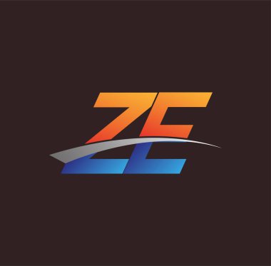 İlk harf ZE logotype şirketi adı turuncu, mavi ve swoosh tasarımı. iş ve şirket kimliği için vektör logosu.