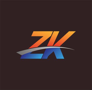 İlk harf ZK logotype şirketi adı turuncu, mavi ve swoosh tasarımı. iş ve şirket kimliği için vektör logosu.