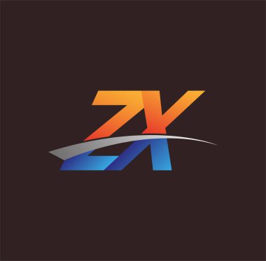 İlk harf ZX logotype şirket adı turuncu, mavi ve swoosh tasarımı. iş ve şirket kimliği için vektör logosu.