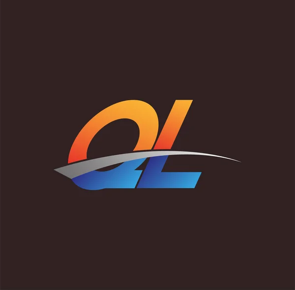 Első Betű Logotípus Cég Neve Színes Narancs Kék Swoosh Design — Stock Vector