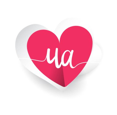 İlk logo harfi UA, kalp şeklinde kırmızı renk, düğün davetiyesi için logo tasarımı, düğün adı ve iş adı..