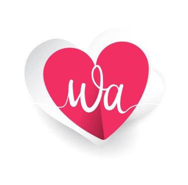 İlk logo harfi WA, kalp şeklinde kırmızı renkli, düğün davetiyesi için logo tasarımı, düğün adı ve iş adı..
