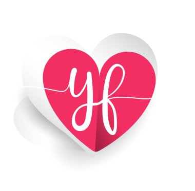 İlk harf YF, kalp şeklinde kırmızı renk, düğün davetiyesi için logo tasarımı, düğün adı ve iş adı..