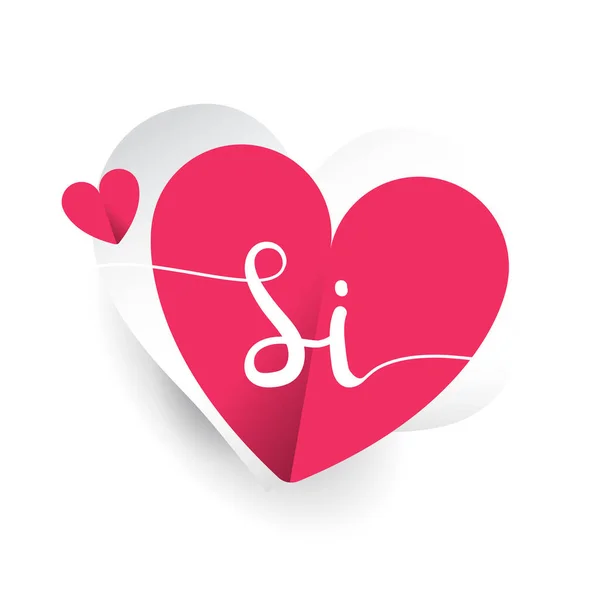ハート型の赤のロゴ文字Si結婚式招待状のロゴデザイン結婚式名ビジネス名 — ストックベクタ