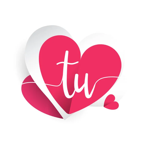 ハート形の赤のロゴ文字Tu 結婚式の招待状のためのロゴデザイン 結婚式の名前と商号 — ストックベクタ