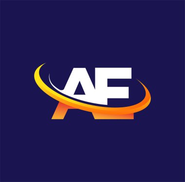 AE 'nin ilk logo şirketinin adı, koyu arkaplanda izole edilmiş beyaz ve turuncu renkli desenli. iş ve şirket kimliği için vektör logosu.