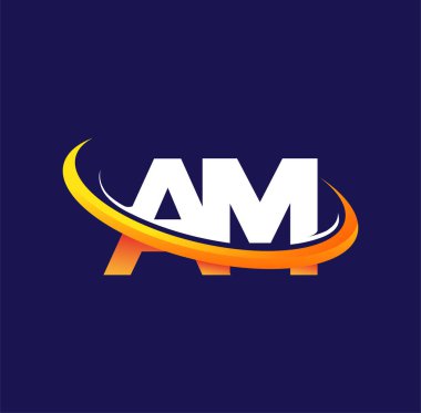 AM ilk logo şirketi adı beyaz ve turuncu renklendirme, koyu arka planda izole edilmiş. iş ve şirket kimliği için vektör logosu.