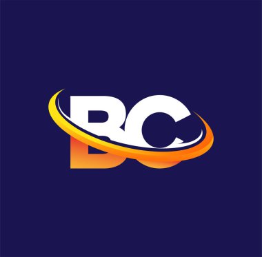 BC 'nin ilk logo şirketi lakabı beyaz ve turuncu renkli, koyu arka planda izole edilmiş. iş ve şirket kimliği için vektör logosu.