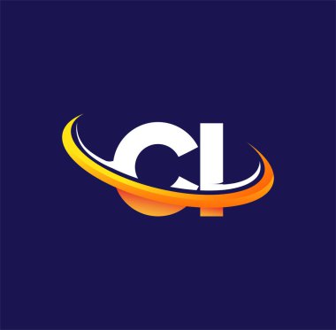 CI 'ın ilk logo şirketi adı: Renkli beyaz ve turuncu Swoosh tasarımı, koyu arka planda izole edilmiş. iş ve şirket kimliği için vektör logosu.