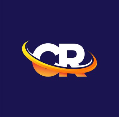 CR 'nin ilk logo şirketinin adı, koyu arkaplanda izole edilmiş beyaz ve turuncu çizim. iş ve şirket kimliği için vektör logosu.