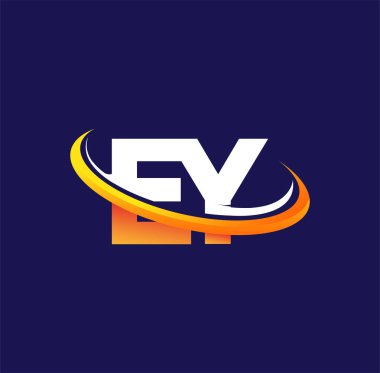 EY ilk logo şirketinin adı koyu arkaplanda izole edilmiş beyaz ve turuncu renkte desenli. iş ve şirket kimliği için vektör logosu.