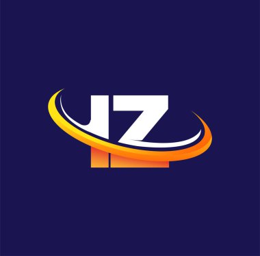İZ 'nin ilk logo şirketi adı, koyu arkaplanda izole edilmiş, beyaz ve turuncu çizim. iş ve şirket kimliği için vektör logosu.