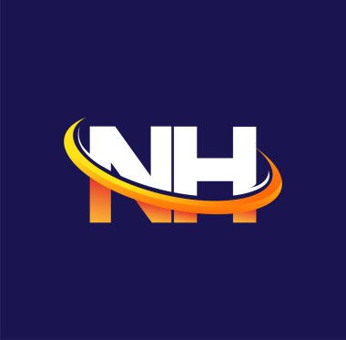 NH 'nin ilk logo şirketi adı beyaz ve turuncu renkli, koyu arkaplanda izole edilmiş. iş ve şirket kimliği için vektör logosu.