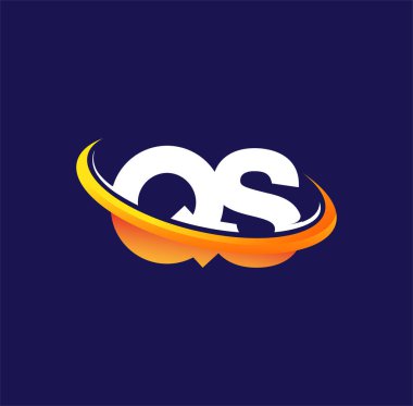 QS 'nin ilk logo şirketinin adı, koyu arkaplanda izole edilmiş, beyaz ve turuncu renklendirme tasarımı. iş ve şirket kimliği için vektör logosu.