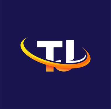 TJ 'in ilk logo şirketi adı, koyu arkaplanda izole edilmiş, beyaz ve turuncu renkli desenli. iş ve şirket kimliği için vektör logosu.