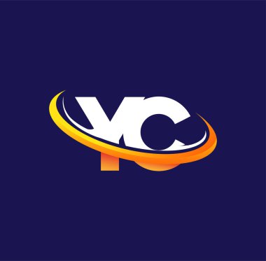 YC 'nin ilk logo şirketi adı, koyu arkaplanda izole edilmiş, beyaz ve turuncu renkli desenli. iş ve şirket kimliği için vektör logosu.