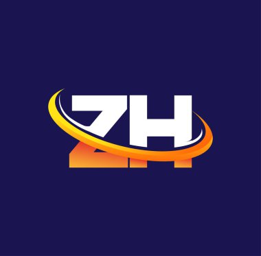 ZH 'nin ilk logo şirketi adı beyaz ve turuncu renkte, koyu arka planda izole edilmiş. iş ve şirket kimliği için vektör logosu.