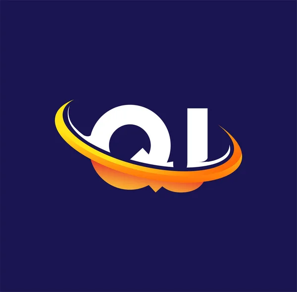Eerste Logo Bedrijfsnaam Gekleurd Wit Oranje Swoosh Ontwerp Geïsoleerd Donkere — Stockvector