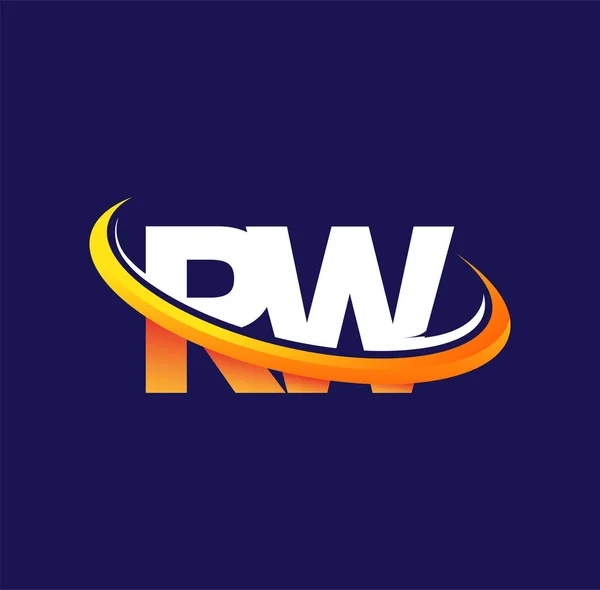 Początkowe Logo Nazwa Firmy Kolorowe Białe Pomarańczowe Swoosh Projekt Izolowane — Wektor stockowy
