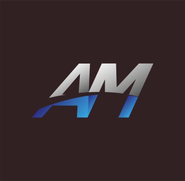 İlk harf logosu AM iş veya şirket kimliğiniz için beyaz ve mavi renkli Vector logo tasarım şablonu elementleri
