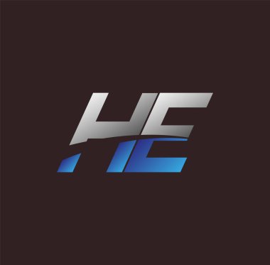 İlk harf logosu He beyaz ve mavi renkli, Vector logosu iş veya şirket kimliğiniz için şablon tasarımı elemanları