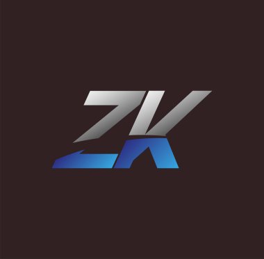İlk harf logosu ZK iş veya şirket kimliğiniz için beyaz ve mavi renkli, Vector logo tasarım şablonu unsurları