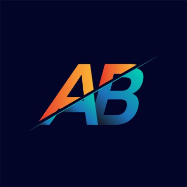 AB ilk logo şirketi adı mavi ve turuncu, Basit ve Modern Logo Tasarımı.