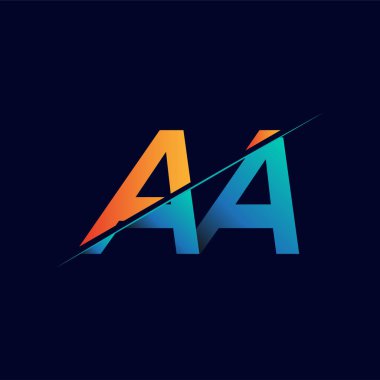 AA ilk logo şirketi adı mavi ve turuncu, basit ve modern logo tasarımı.