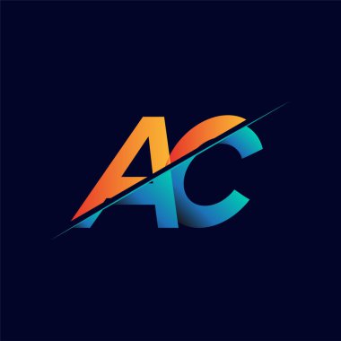 AC ilk logo şirketi adı mavi ve turuncu, Basit ve Modern Logo Tasarımı.