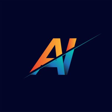 AI ilk logo şirketi adı mavi ve turuncu, Basit ve Modern Logo Tasarımı.
