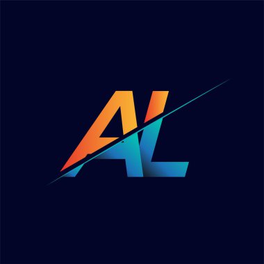 AL ilk logo şirketi adı mavi ve turuncu, basit ve modern logo tasarımı.